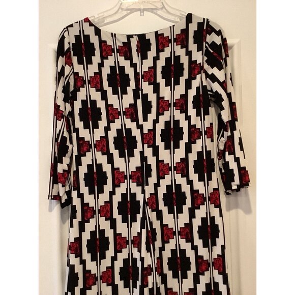 Liz Claiborne Dress Size XS Multicolored Black White Red Sheath 3/4 Sleeves - Picture 5 of 9